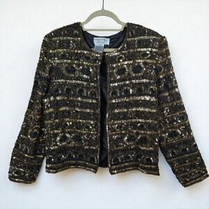 Papell Boutique Evening Jacket Woman S-M? Silk Fully Beaded Sequin Embellished
